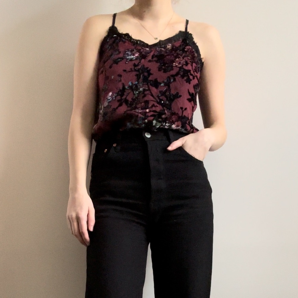 Burgundy Velvet Floral Lace Tank Top - Xhilaration